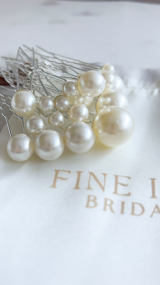 Ivy Pearl Hair Pins - Silver